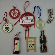 Needlepoint XMAS Stocking Angel Tree Candy Cane Golf Ornament Set 8 Hand... - $14.95