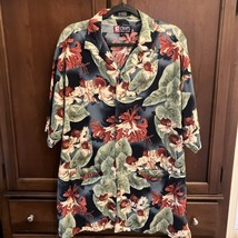 Ralph Lauren Chaps Mens Shirt XLT Blue Floral Hawaiian Tropical Pockets SS - $33.66