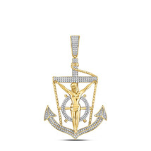 10kt Yellow Gold Mens Round Diamond Anchor Jesus Cross Charm Pendant 1/2 Cttw - £1,118.17 GBP