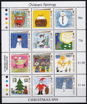 ZAYIX Guernsey 464 MNH Christmas Children&#39;s Paintings Snowman Santa 080323SM09M - £3.19 GBP