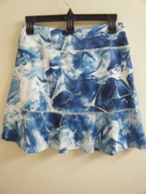 RUFFLE PULL ON SHORT SKIRT SZ LG WHITE BLUE  GEO DESIGN #16 I - £6.72 GBP