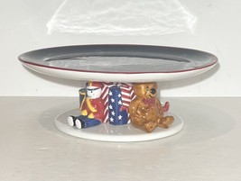 Christmas Twilight By The Cellar Laura Gates Footed Cake Plate Toy Soldier Bear - £22.17 GBP