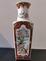 Vintage Chinese Japanese Porcelain Square Vase with Flowers and Birds 12&quot; - £36.32 GBP