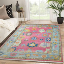 Artisan Hand Knotted Pink Rug Floral Woolen Carpet for Elegant Living &amp; Bedroom - £472.53 GBP