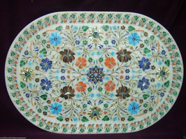 White Marble Serving Tray Fine Marquetry Malachite Inlay Arts Housewarmi... - £838.12 GBP