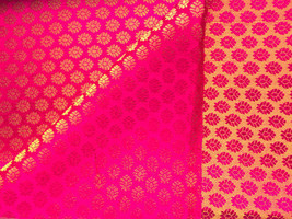 Luxurious Handwoven Royal Pink Benarasi Brocade Double-Sided Motifs Silk Fabric - £19.48 GBP