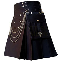 Handmade Black Utility Kilt Fashion Kilt Hybrid Kilt With Chain &amp; Custom Kilts - £56.83 GBP