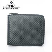 Carbon Fiber Men Women Short Wallet with Zip Card Holder RFID Blocking Business  - £58.14 GBP