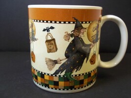 Debbie Mumm HALLOWEEN coffee mug Flying Witch Sakura Stoneware 1998 12 oz - £6.99 GBP