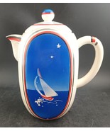 MCM Coffeepot Made In Japan Hand-painted Sailboats, 9&quot; Repaired    OBO - $15.00