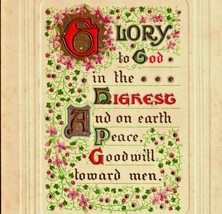Illuminated Text Glory to God Happy Christmas 1910s UNP Embossed Postcard - £3.07 GBP