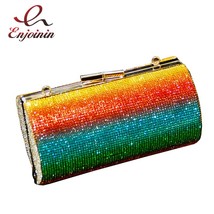 Rainbow Gradient Diamond Luxury Women Party Clutch Bag Purses and Handbags Eveni - £40.18 GBP