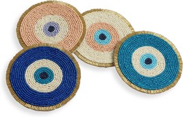 Folkulture Beaded Coasters For Drinks Or Coffee Table, 4&quot; Round Decorative - £29.77 GBP