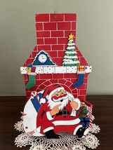 Christmas Card Holder Wooden Santa Wall Hanging Collapsible  14&quot; - Vintage - $14.80