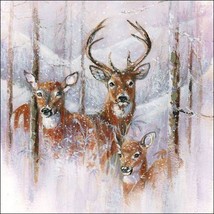 4pcs Decoupage Napkins, 33x33cm, Deers in Forest, Winter and Snow,Forest Animals - £3.53 GBP