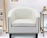 With Nailheads And Solid Wood Legs, The Homsof White Pu Accent Barrel Li... - £196.09 GBP