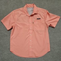 Eddie Bauer Fishing Hiking Vented Men Button Shirt M Coral Pink Roll Tab Sleeves - £18.05 GBP