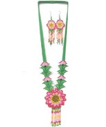 Pink, Green seeds beads handcrafted necklace jewellery AND earrings - £20.44 GBP