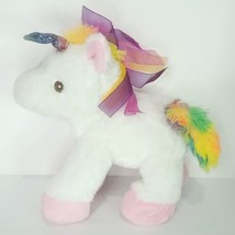 Unicorn Rattle Belly Pink White Rainbow Glitter Horn Plush Stuffed Animal 13" - £19.77 GBP