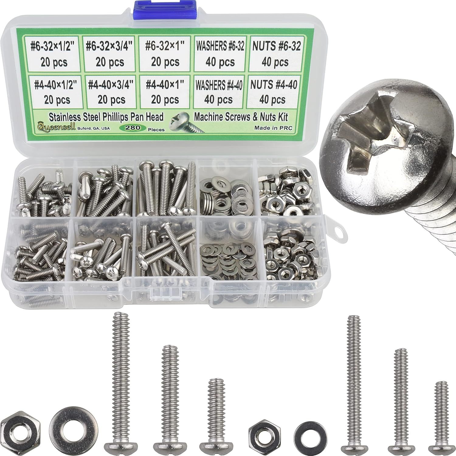4-40 And 6-32 Machine Screws, Nuts And Washer 280 Pcs Pan Head Screws #4... - $41.99