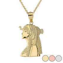 Solid 14k Yellow Gold Egyptian Queen Cleopatra Crown Pendant Necklace - £239.66 GBP+