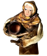 Vintage FOLK ART 9&quot; Paper Mache Lady with Wood Cane And Clay Pot Mexico - $665.05 MXN