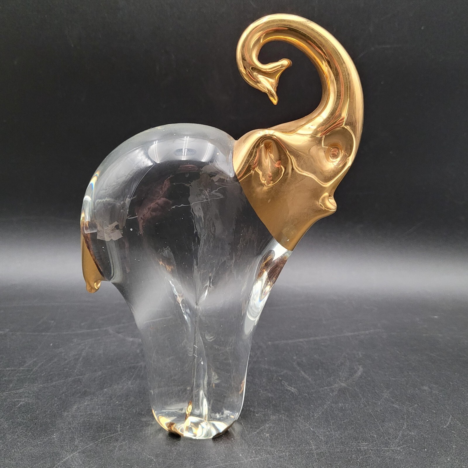 Vintage Murano Clear Glass Art Roaring Trumpeting Elephant Gold Gilding - $49.49
