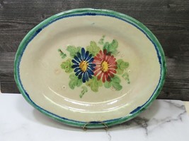 1930s Italy Pottery Avallone Vietri Sul Mare Lg Platter Green Rim Flowers 14&quot; - £34.81 GBP