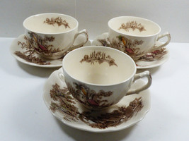 VTG lot of 3 Johnson Brothers The Old Mill China Multi color Tea Cups &amp; Saucers - £21.79 GBP