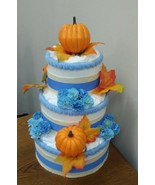 Little Pumpkin Blue and Gold Autumn Baby Shower 3 Tier Fall Diaper Cake ... - £63.80 GBP