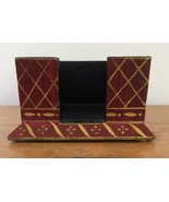 Foreside Vtg Antique Primitive Style Red Gold Desk Organizer Square Box ... - £29.46 GBP