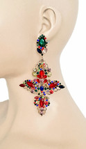 5&quot; L Multicolor Acrylic Crystals Baroque Cross Statement Oversized Earrings  - £22.02 GBP