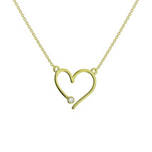 14K Solid Yellow Gold Mini Diamond Heart Necklace 16&quot;-18&quot; Adjustable - £339.79 GBP