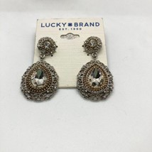 New Lucky Brand Stud Teardrop 1.5&quot; Earrings Silver Gold Tones Faceted Crystals - £15.81 GBP