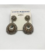 New Lucky Brand Stud Teardrop 1.5&quot; Earrings Silver Gold Tones Faceted Cr... - £15.77 GBP