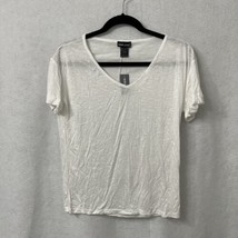 Wet Seal Womans V Neck Roll Tab Short Sleeve Semi Sheer Shirt Top White ... - $3.96