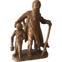 Vintage Hand Carved Wood Old Man With Boy 13 in Tall Figurine - £38.01 GBP