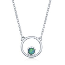 Sterling Silver Open Circle with Blue Inlay Opal Necklace - £28.85 GBP