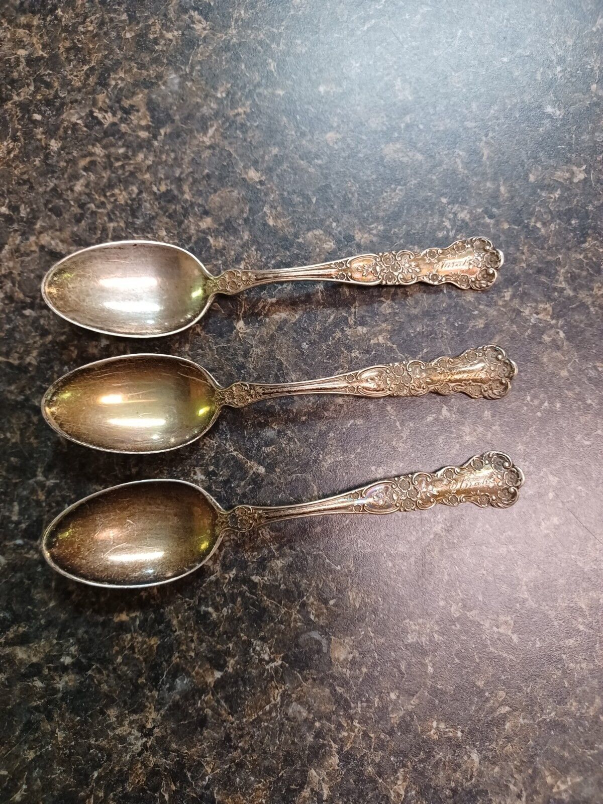 Primary image for Set of 3 -  Gorham ( Lion Anchor G ) Antique Buttercup Sterling Teaspoon Dated