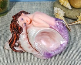 Under The Sea Purple Tailed Mermaid Hugging Giant Sconce Shell Figurine ... - $24.99