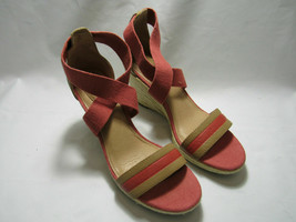 FOSSIL ABAGALE ROSE RED FABRIC WOVEN WEDGE PLATFORM SANDAL SIZE 10 - £18.44 GBP