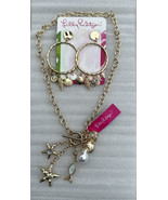NEW Lilly Pulitzer Gold Earrings &amp; Matching Necklace Shells Fish Baubles... - £51.88 GBP