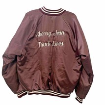 Satin Bomber Jacket Quilted Sz 2XL Burgandy Sherry Jean Truck Lines Vintage 90s - £18.61 GBP