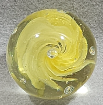 2&quot; Yellow Petaled Swirl Hand Blown Art Glass Paperweight Round Small 7&quot; Diameter - £19.34 GBP