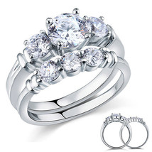 1.25 Ct Three Stone Created Diamond 2PCs Bridal Ring Set 14k White Gold Finish - £71.85 GBP