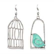  Bird Birdcage Cage Dangle Earrings Silver Copper Blue Aqua NEW - £5.63 GBP