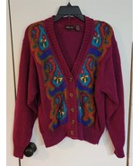 Womens L Jeanne Pierre Bright Vibrant Multicolor V-Neck Button Cardigan ... - $18.81