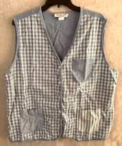 Vintage Victoria Jones Patchwork Plaid chambray vest women&#39;s 1X blue white - £17.56 GBP