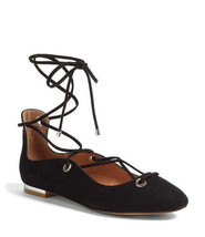 Halogen Nella Ghillie Ankle Tie Suede Ballet Flats - Black, US 7M - $21.78