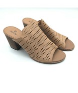 Susina Womens Sandals Slides Block Heel Leather Laser Cut Open Toe Brown 9 - £19.59 GBP